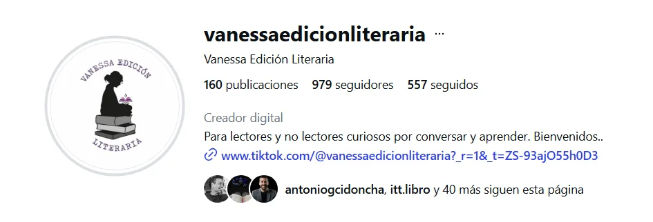 Perfil de Instagram de Vanessa Edición Literaria